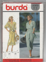 Burda 5069 Mock Wrap, Dolman Sleeve Dress with Sash, Uncut, Factory Folded Sewing Pattern Multi Size 10-20