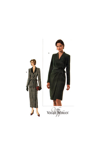 Vogue 7476 Wrap Dress in Two Lengths with Side Pleats, Uncut, Factory Folded Sewing Pattern Size 14-18