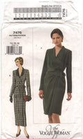 Vogue 7476 Wrap Dress in Two Lengths with Side Pleats, Uncut, Factory Folded Sewing Pattern Size 14-18