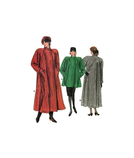 Vogue 7024 Raglan Sleeve Swing Coat or Long Coat, Uncut, Factory Folded, Sewing Pattern Multi Size 6-14