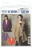 Kwik Sew 3721 Dolman Sleeve Cardigan in Two Lengths, Uncut, Factory Folded, Sewing Pattern Multi Size 31.5-45
