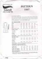 Lincraft 1007 Long or Short Winter Coat with Tie Belt, Uncut, Factory Folded, Sewing Pattern Multi Size 8-18