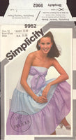 Simplicity 9962 Sewing Pattern, Pullover Strapless Dress, Size 12, Uncut, Factory Folded