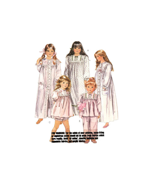 McCall's 4544 Child's Robe, Nightgown and Pajamas, Uncut, Factory Folded Sewing Pattern Size 12-14
