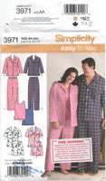 Simplicity 3971 Unisex Pajamas in Two Lengths and Knit Tank Top, Uncut, Factory Folded Sewing Pattern Multi Size 40-50