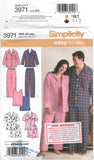 Simplicity 3971 Unisex Pajamas in Two Lengths and Knit Tank Top, Uncut, Factory Folded Sewing Pattern Multi Size 40-50