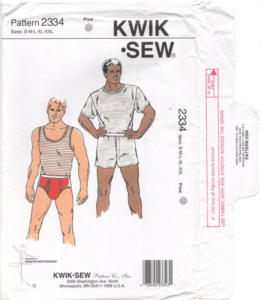 Kwik Sew 2334 Men's Underwear: Boxers, Briefs, Tank Top and T-Shirt, U –  Patterns Central