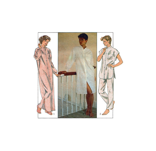Style 4239 Front Buttoning Nightshirt in Two Lengths and Pajamas Sewing Pattern Size 8-10 cut/complete or 12-14 part cut/complete