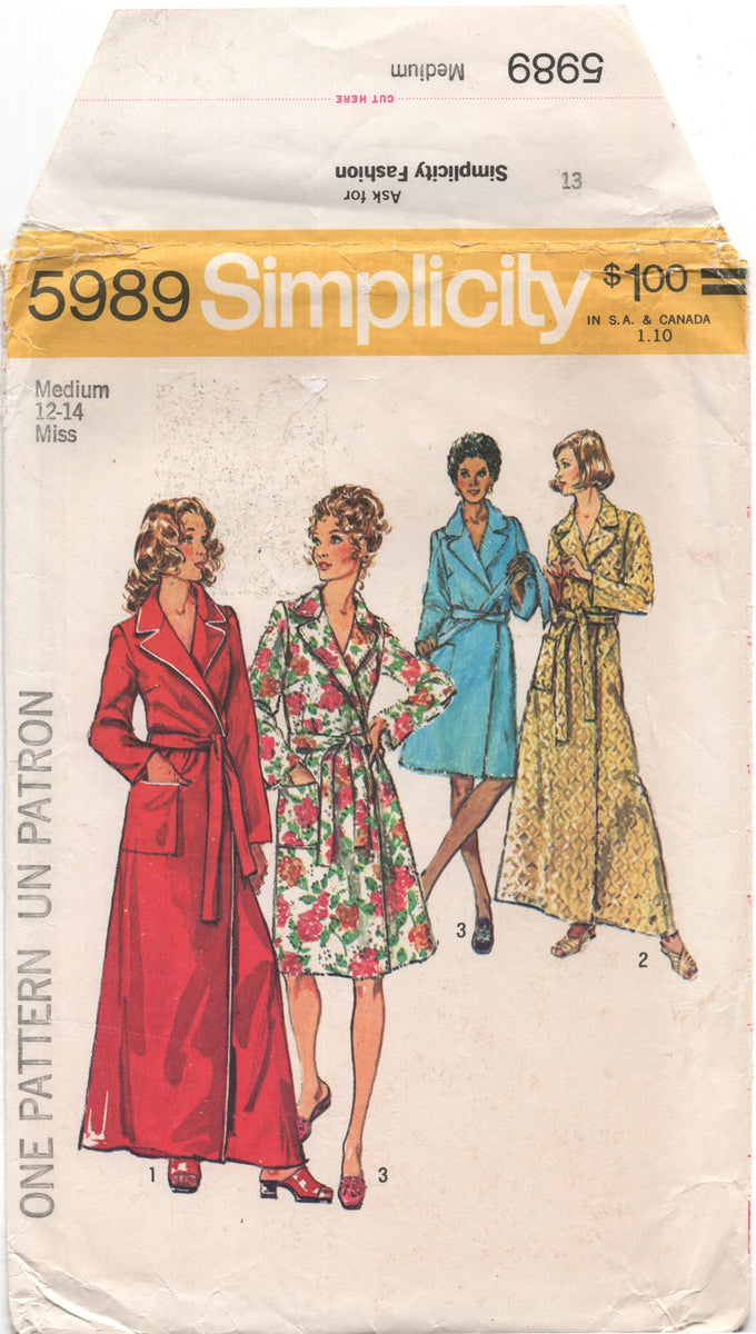 Simplicity 5989 Wrap Robe in Two Lengths with Tie Belt, Uncut, Factory ...
