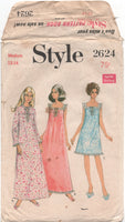 Style 2624 Sleeveless or Long Sleeve Nightgown/Nightdress in Two Lengths, Cut, Complete Sewing Pattern Size 12-14