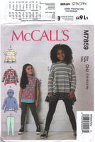 McCall's 7859 Child's and Girl's Pullover Tops with Optional Hood and Leggings, Uncut, Factory Folded Sewing Pattern Multi Size 7-14