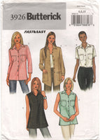 Butterick 3926 Loose Fitting Shirt Top in Three Lengths with Sleeve Length Variations, Uncut, Factory Folded Sewing Pattern Size 6-10