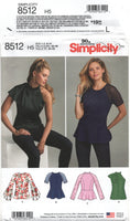 Simplicity 8512 Tops with or without Peplum and Sleeve and Neckline Variations, Uncut, Factory Folded Sewing Pattern Multi Size 6-14