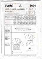 Burda 8094 Maternity Wear: Semi-Fitted V-Neck Shirt with Long or Short Sleeves, Uncut, Factory Folded Sewing Pattern Multi Size 10-22