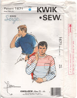 Kwik Sew 1671 Men's Crew Neck T-Shirt with Long or Short Sleeves, Uncut, Factory Folded Sewing Pattern Multi Size 34-48