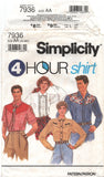 Simplicity 7936 Unisex Western Style Shirt with Long or Short Sleeves, Uncut, Factory Folded Sewing Pattern Multi Size XS-MD