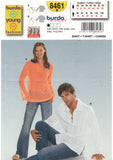 Burda 8461 Unisex Shirt with Lace Up or Cord Tie Neckline, Uncut, Factory Folded Sewing Pattern Multi Size 32-44