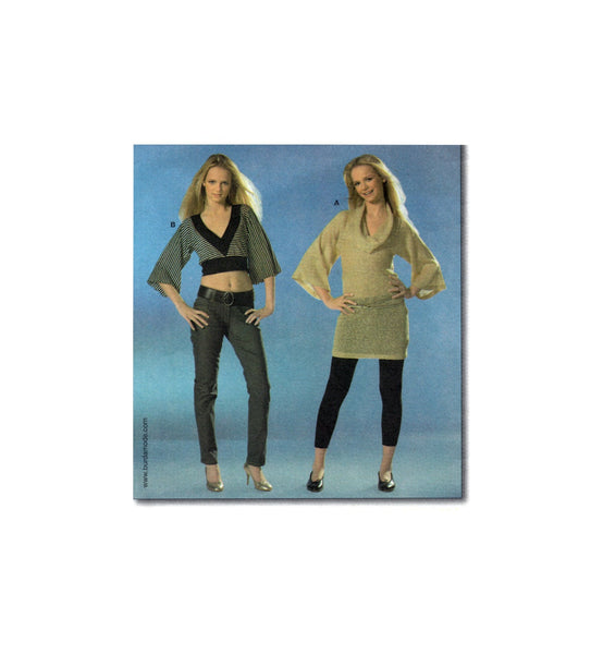 Burda 7872  Cowl or V-Neckline, Kimono Sleeve Top in Two Lengths, Uncut, Factory Folded Sewing Pattern Multi Size 6-18
