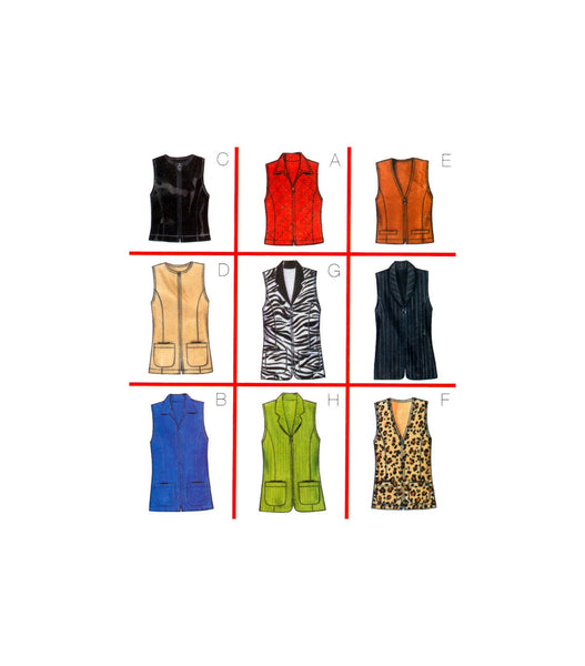 Butterick 5207 Lined Vest in Two Lengths with Neckline Variations, Uncut, Factory Folded Sewing Pattern Size 6-10