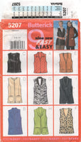Butterick 5207 Lined Vest in Two Lengths with Neckline Variations, Uncut, Factory Folded Sewing Pattern Size 6-10