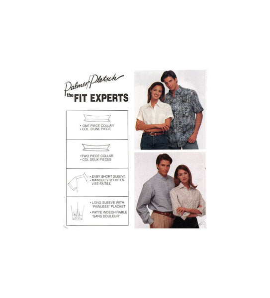 McCall's 7720 Palmer Pletsch Unisex Front Button, Long or Short Sleeve Shirt, Uncut, Factory Folded Sewing Pattern Multi Size 31.5-40