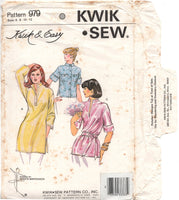 Kwik Sew 979 Tunic Tops in Three Styles and Tie Belt, Uncut, Factory Folded Sewing Pattern Size 6-12