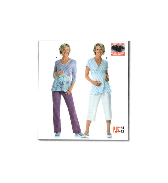 Burda 8094 Maternity Wear: Semi-Fitted V-Neck Shirt with Long or Short Sleeves, Uncut, Factory Folded Sewing Pattern Multi Size 10-22