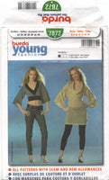 Burda 7872  Cowl or V-Neckline, Kimono Sleeve Top in Two Lengths, Uncut, Factory Folded Sewing Pattern Multi Size 6-18