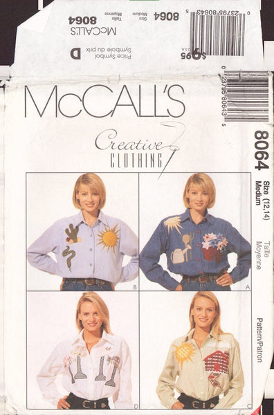 McCall's 8064 Sewing Pattern, Women's Shirts With Appliques, Size 12-14, Uncut, Factory Folded