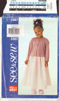 See&Sew 3367 Sewing Pattern, Girl's Cardigan, Top and Skirt, Size 7-8-10, Uncut, Factory Folded