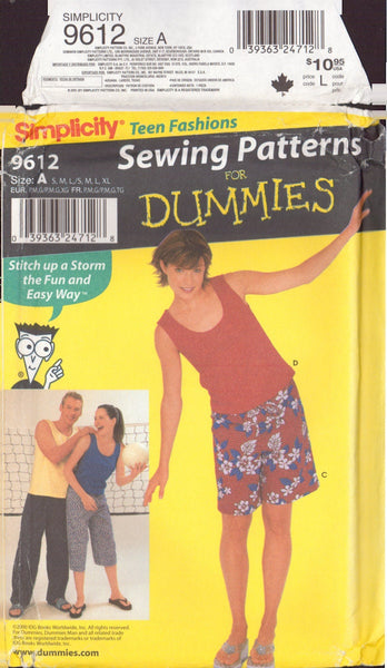 Simplicity 9612 Sewing Pattern,  Teen's Pants or Shorts and Knit Tank Top, Size S-L/S-XL, Uncut, Factory Folded