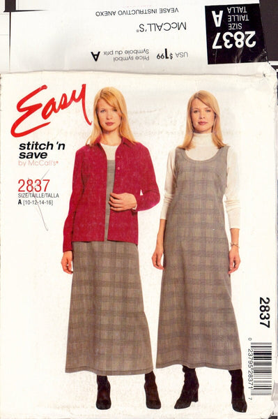 McCall's 2837 Sewing Pattern, Women's Unlined Jacket and Jumper, Size 10-12-14-16, Uncut, Factory Folded