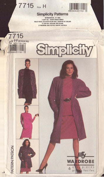 Simplicity 7715 Sewing Pattern, Dress, Top, Skirt and Coat or Jacket, Size 6-8-10