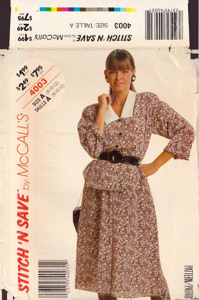 McCall's 4003 Sewing Pattern, Blouse and Skirt,  Size 8-10-12, Uncut, Factory Folded