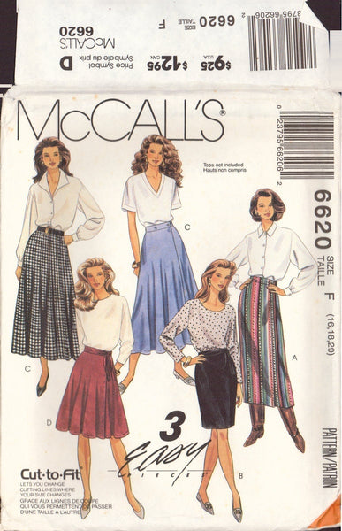 McCall's 6620 Sewing Pattern, Skirts, Size 16-18-20, Uncut, Factory Folded