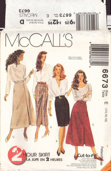 McCall's 6673 Sewing Pattern, Skirts, Size 14-16-18, Uncut, Factory Folded