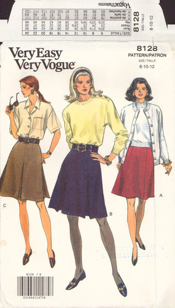 Vogue 8128 Sewing Pattern, Skirt, Size 8-10-12, Uncut, Factory Folded