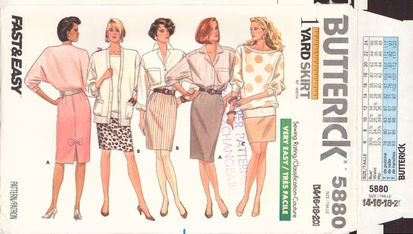 Butterick 5880 Sewing Pattern, Skirt, Size 14-16-18-20, Uncut, Factory Folded