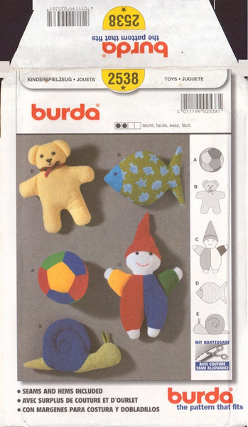 Burda 2538 Sewing Pattern, Children's Toys, Uncut, Factory Folded