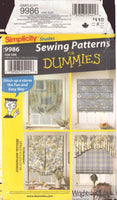 Simplicity 9986 Sewing Pattern for Dummies, Window Shades, One Size, Uncut, Factory Folded