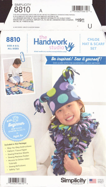 Simplicity 8810 Sewing Pattern, Hat and Scarf, All Sizes, Uncut Factory Folded