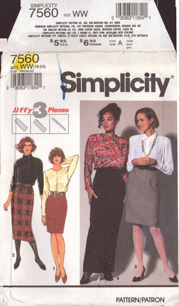 Simplicity 7560 Sewing Pattern, 2-Length Skirt, Size 18-24, Uncut, Factory Folded