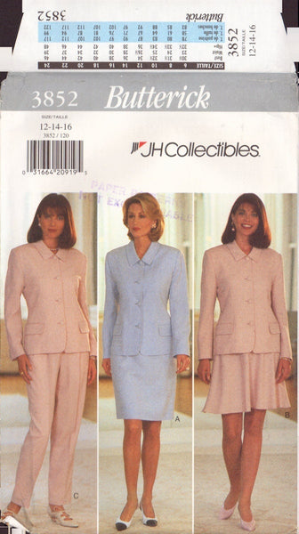 Butterick 3852 Sewing Pattern, Women's Jacket, Skirt, Pants, Size 12-14-16, Uncut, Factory Folded