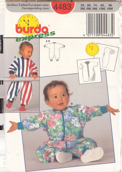 Burda 4483 Sewing Pattern, Infants' Romper, Size 3M-6M-9M-12M-18M, Uncut, Factory Folded