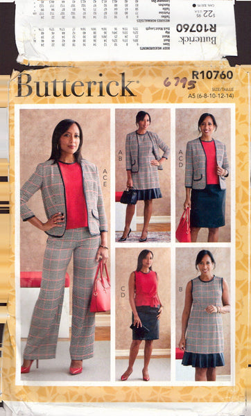 Butterick 10760 Sewing Pattern, Jacket, Dress, Top, Sash, Skirt and Pants, Size 6-14, Uncut, Factory Folded