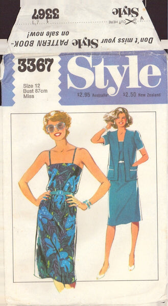 Style 3367 Sewing Pattern, Unlined Jacket and Dress, Size 12, Cut, Complete