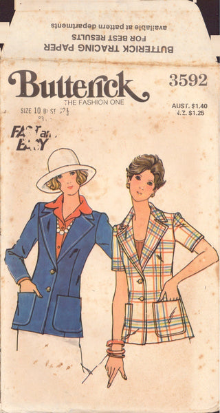 Butterick 3592 Sewing Pattern, Jacket, Size 10, Cut, Complete