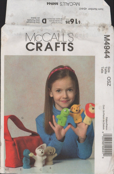 McCall's 4944 Sewing Pattern, Finger Puppets and Tote Bag, One Size, Partially Cut, Complete