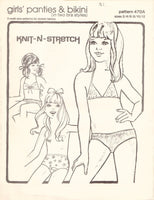 Knit-n-Stretch 470A Sewing Pattern, Girls' Panties & Bikini, Size 2-4-6-8-10-12, Uncut, Factory Folded