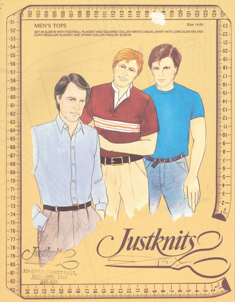Justknits Sewing Pattern, Men's Tops, Size 14-24, Uncut, Factory Folded